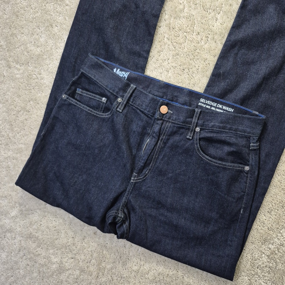 Mugsy Selvedge Jeans Mens Actual 34x31 Dark Wash Denim Straight Comfort Preppy